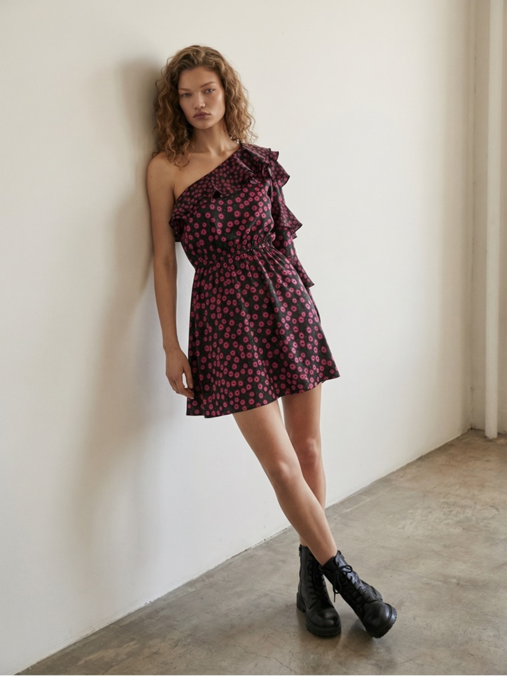 NWT The Kooples One Shoulder Daisy Dots Mini Dress